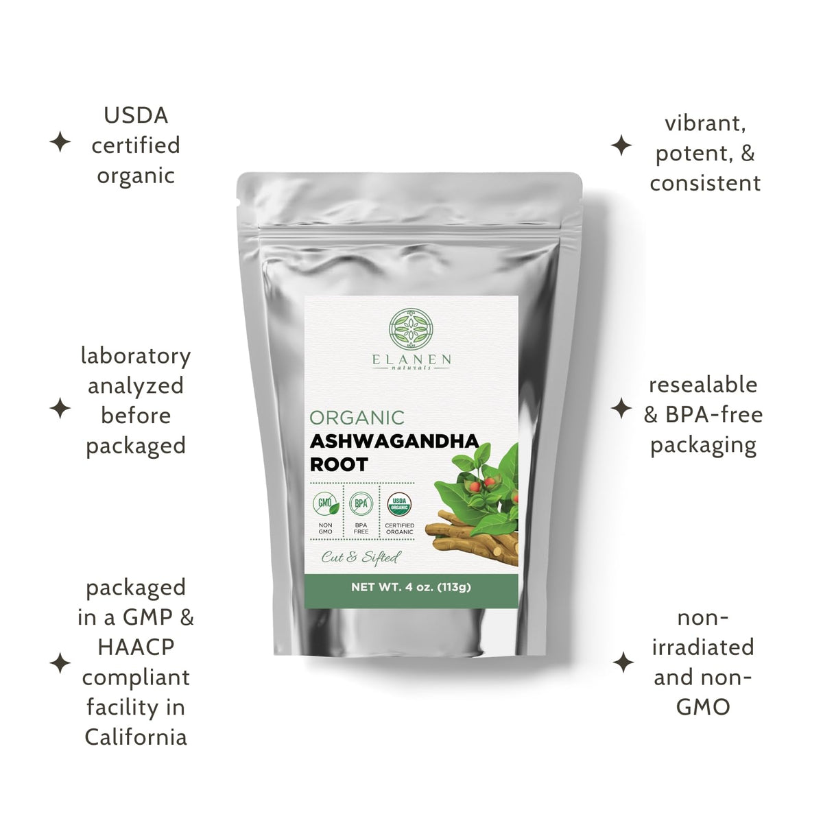 Elanen Naturals USDA Organic certification label on packaging signals quality.