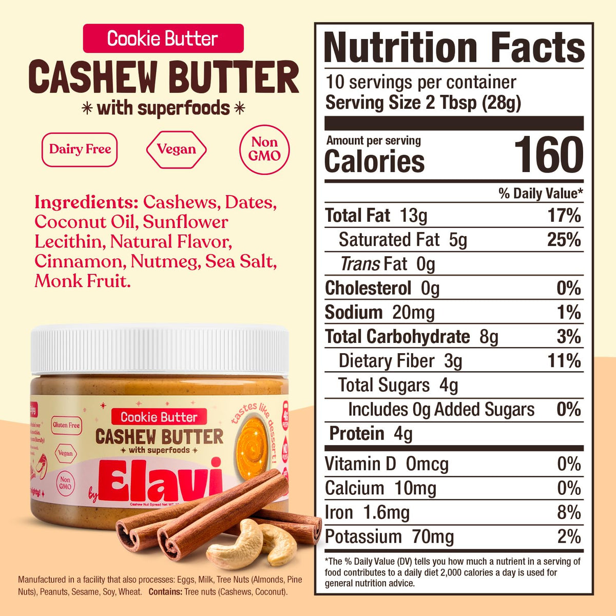ELAVI Keto Cashew Butter spoon scooping creamy treat.