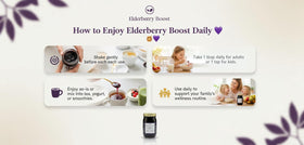 Elderberry Boost family enjoys syrup in tea or yogurt