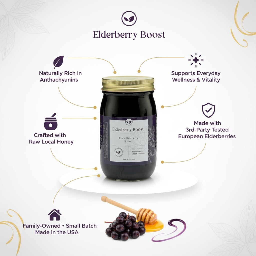 Elderberry Boost organic elderberries close-up show antioxidant-rich berries