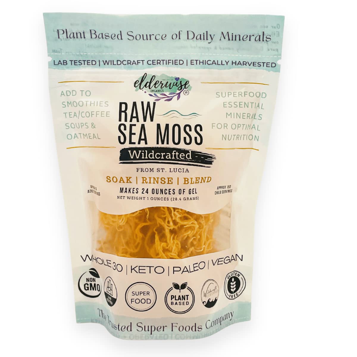 Elderwise Raw Sea Moss wildcrafted Saint Lucia, ready for soaking and gel prep for daily nutrition
