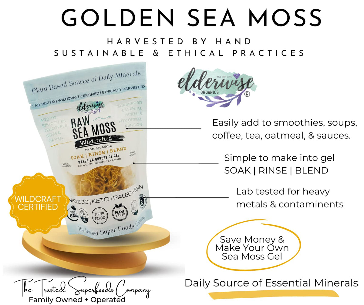 Elderwise Sea Moss Gel 24oz in jar, smooth texture for easy blending