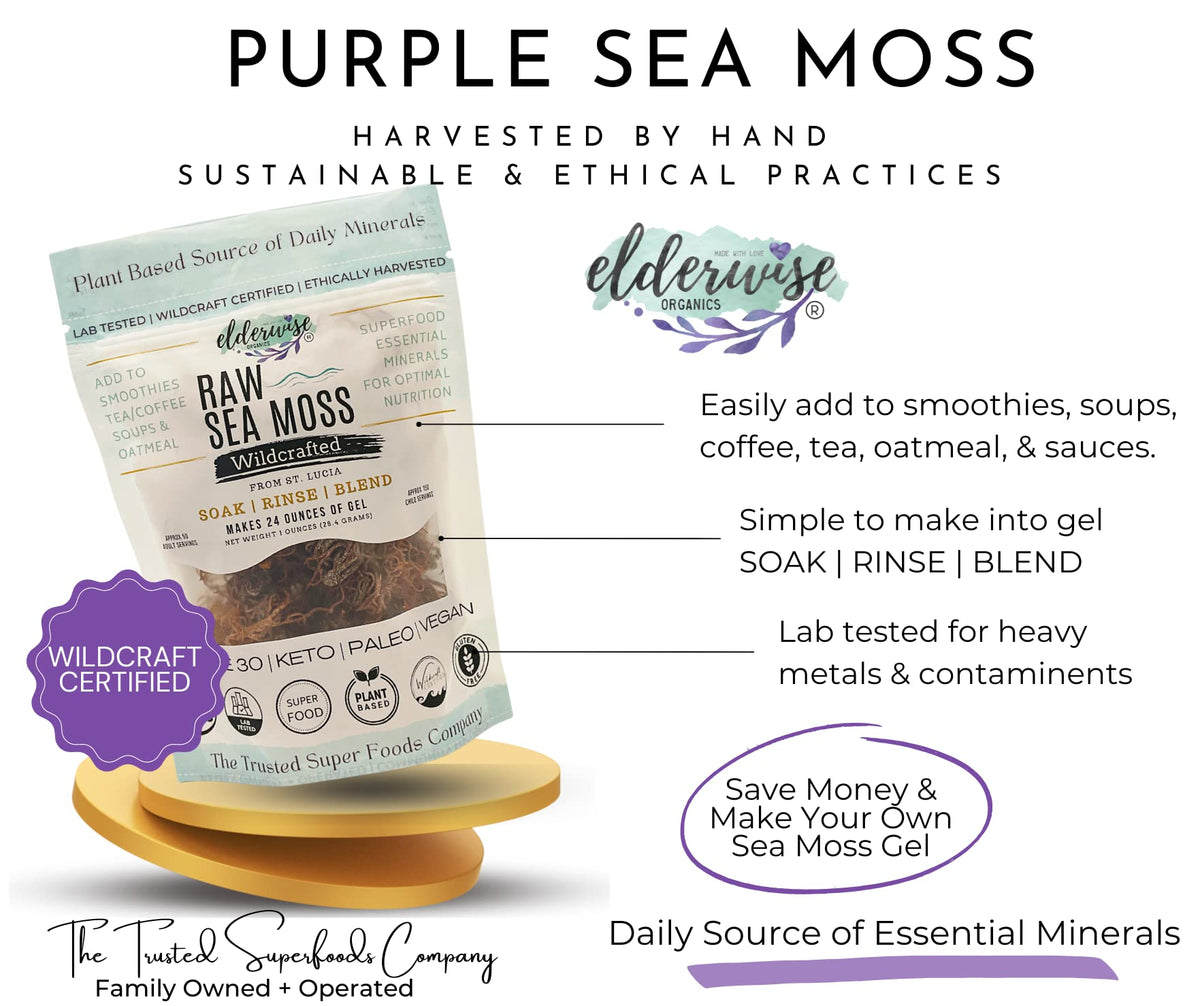 Elderwise Sea Moss Purple gel jar, ready-to-use for smoothies and bowls.