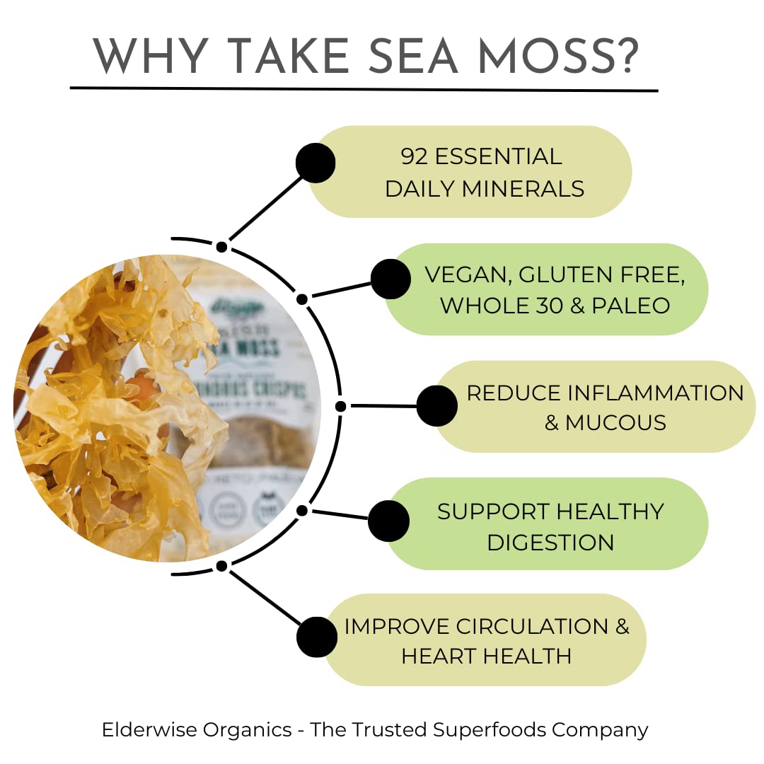 Elderwise sea-moss sun-dried image shows mineral-rich texture for smoothies