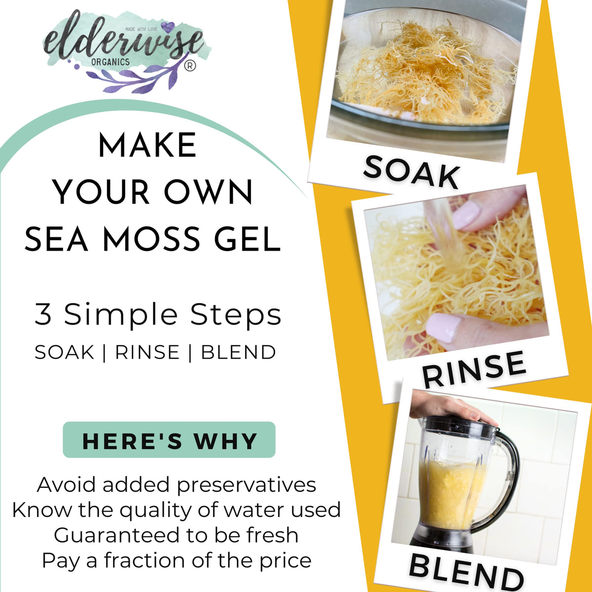 Elderwise Sea Moss Sun Dried Pack ready to rehydrate for quick gel creation