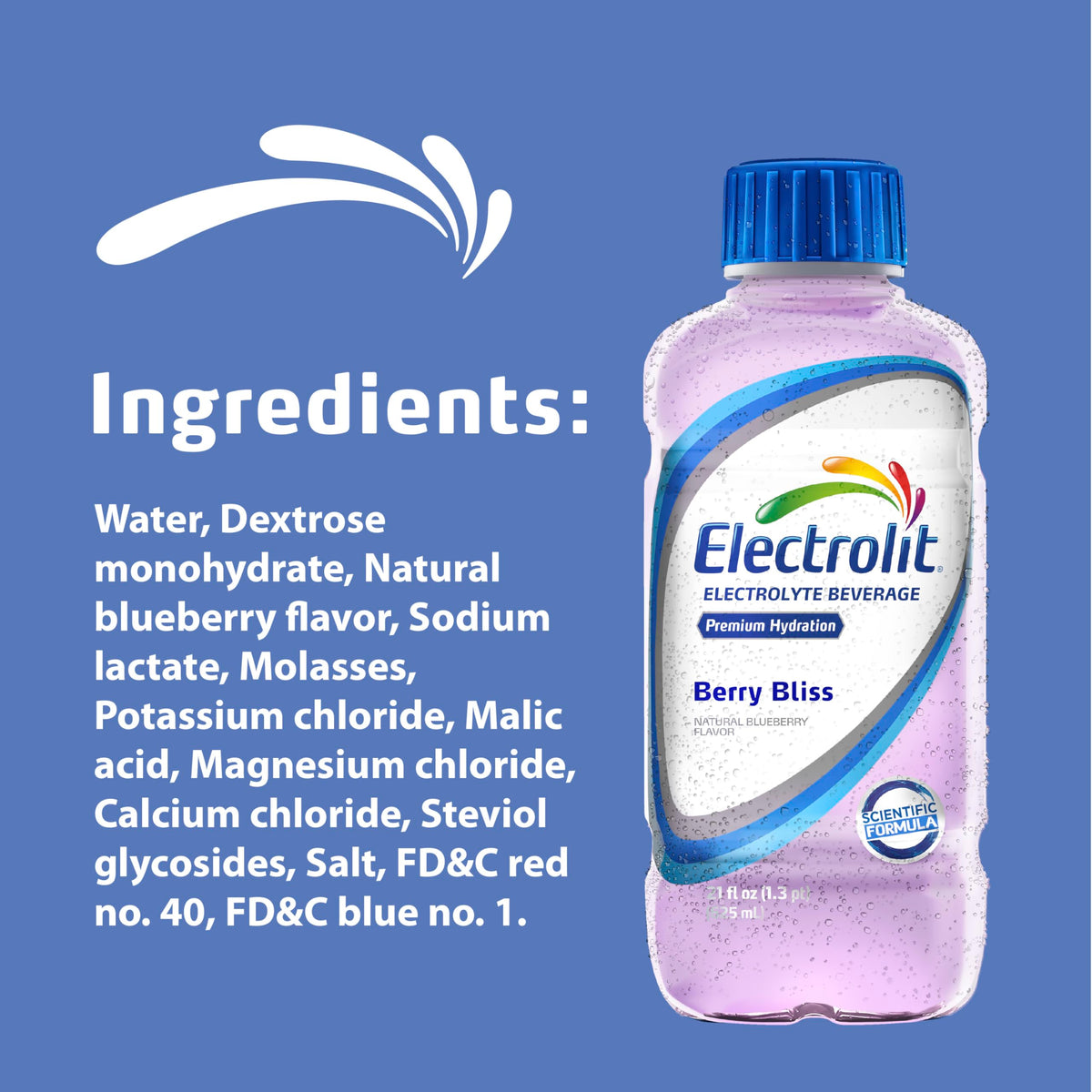 Electrolit Berry Bliss nutrition label close-up highlighting electrolyte balance