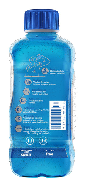 Close-up of Electrolit Blue Raspberry label with natural sweetener