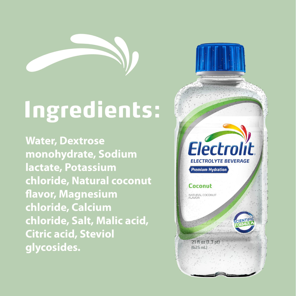 Electrolit coconut label closeup highlighting premium ingredients