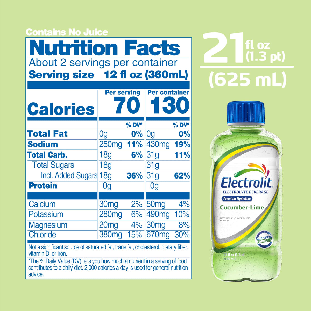 Electrolit cucumber-lime label detail noting glucose and mineral balance