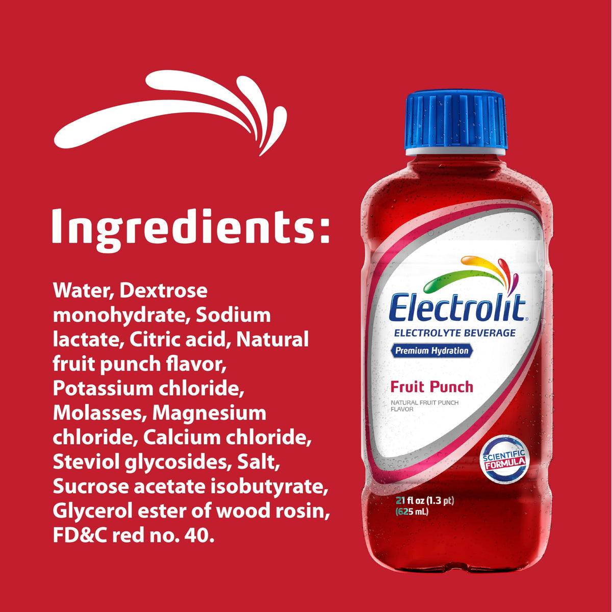 Electrolit Fruit Punch glass with ice illustrates refreshing taste and cooling effect.