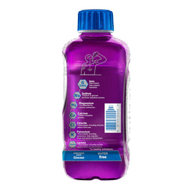 Electrolit Grape bottle back label shows balanced electrolytes for daily hydration.