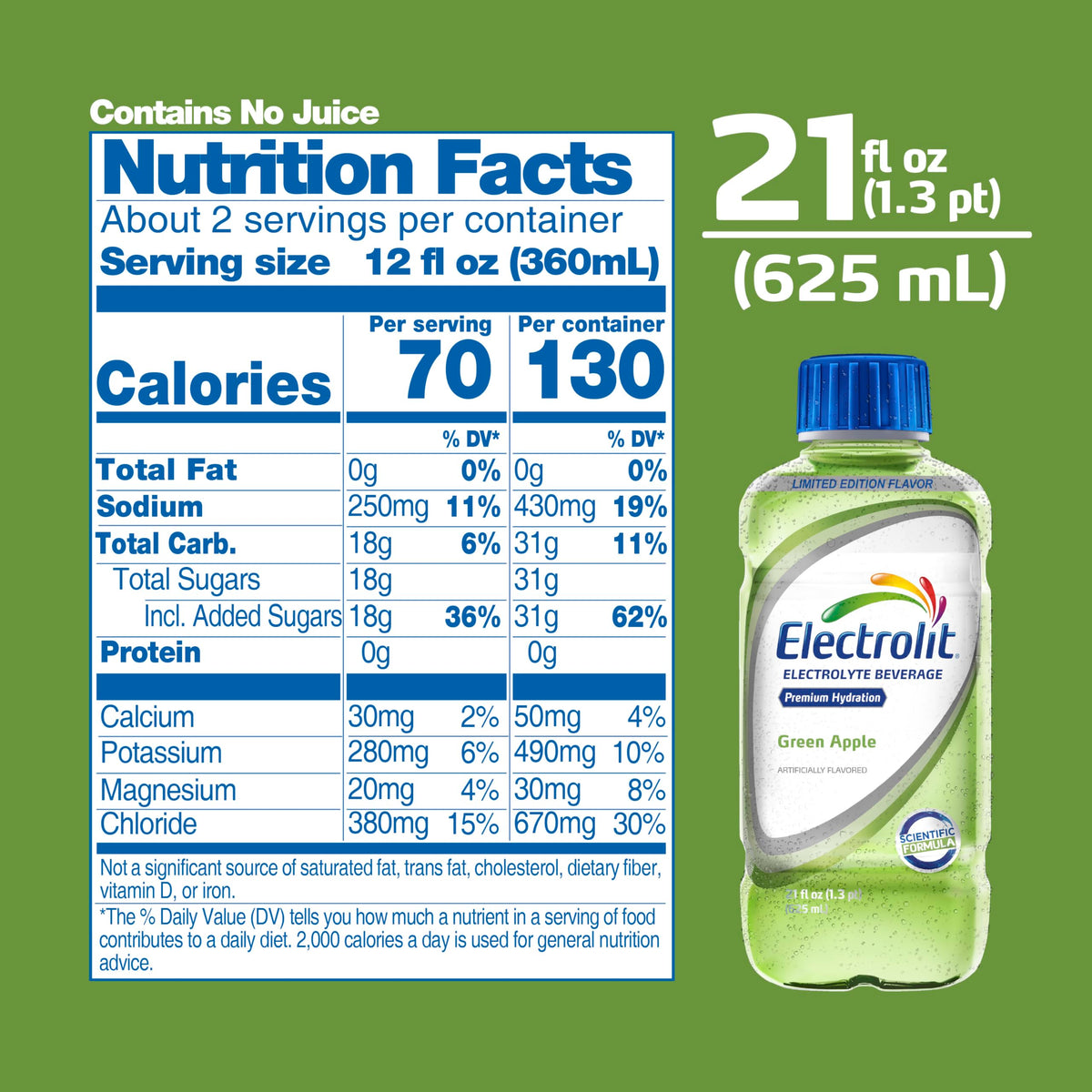 Electrolit Green Apple on-the-go bottle for gym or travel.