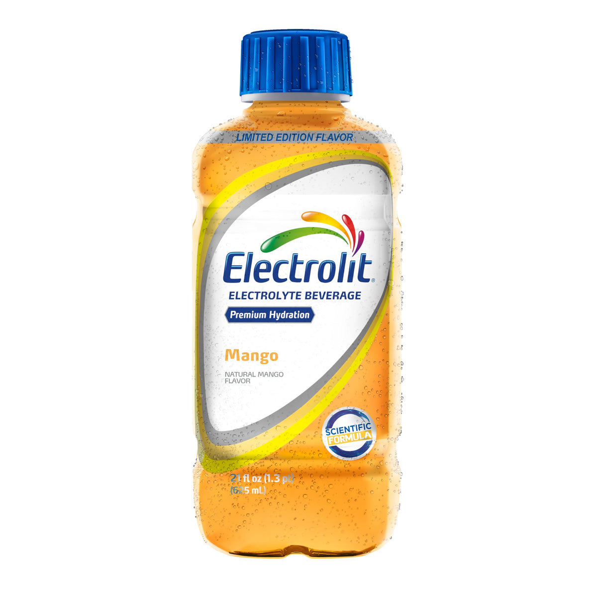 Electrolit Mango bottle side display, easy daily hydration.