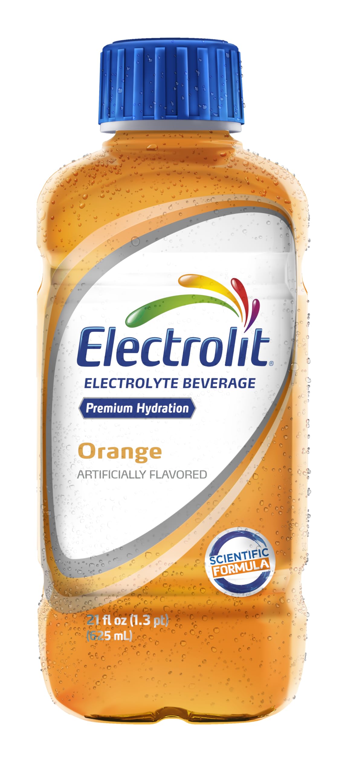 Electrolit orange bottle pour showing quick hydration
