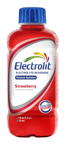 Close-up of Electrolit Strawberry flavor highlighting natural glucose sweetness.