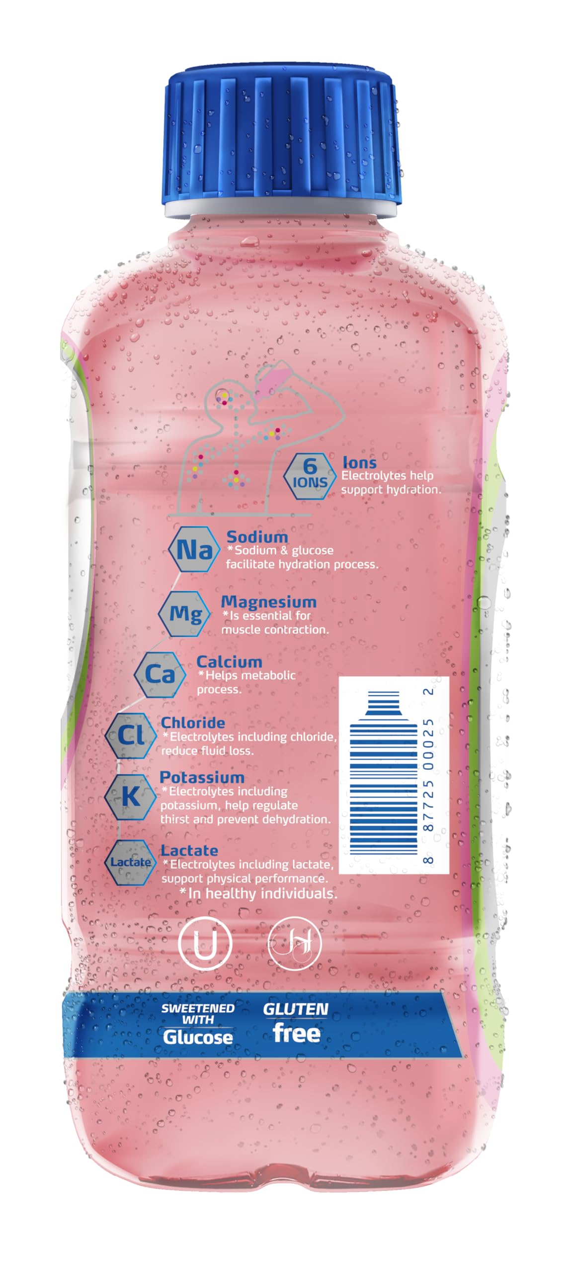 Electrolit Strawberry-Kiwi bottle closeup emphasizes vibrant color and flavor.