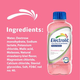 Electrolit Strawberry-Kiwi glass with bottle on the move during workouts.