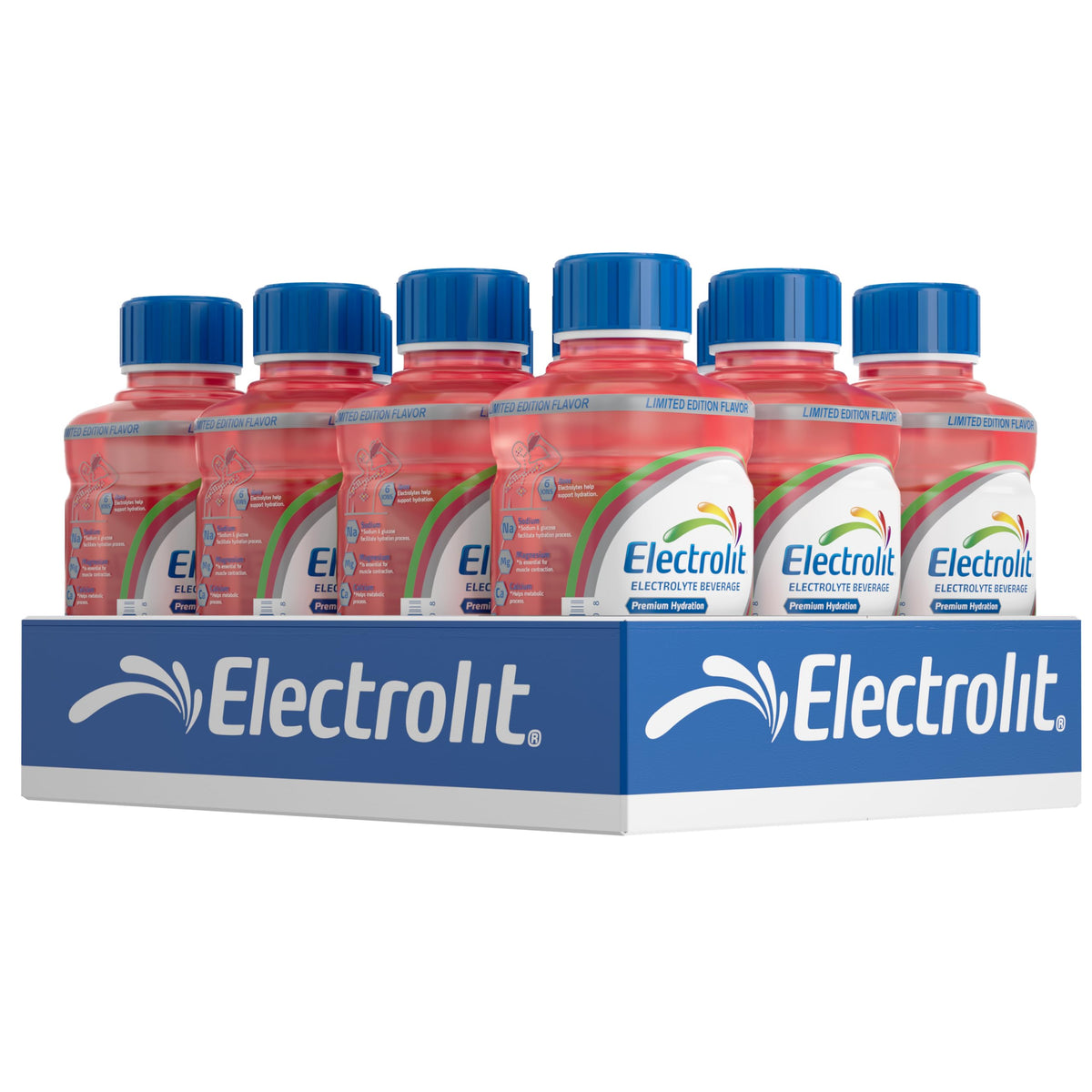 Electrolit Watermelon-Lime 21oz bottle on ice for convenient hydration.