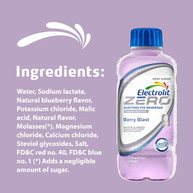 Electrolit Zero Berry Blast shelf with science-backed electrolyte icons