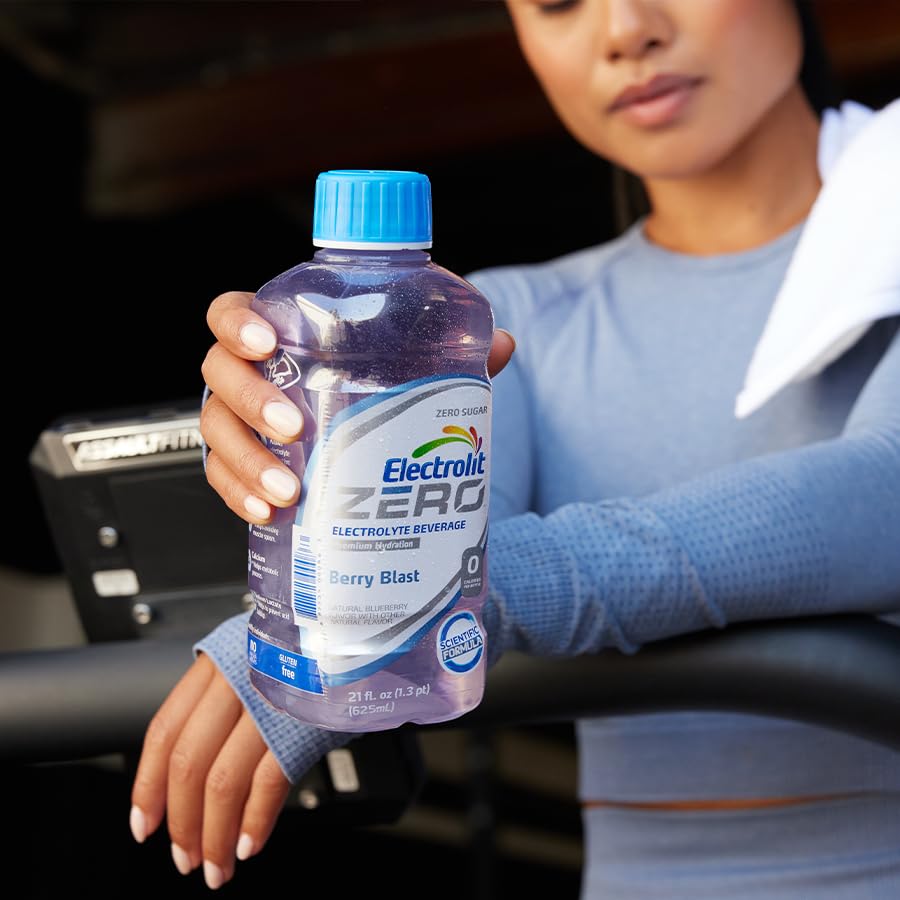 Electrolit Zero Berry Blast on-the-go bottle in a gym bag