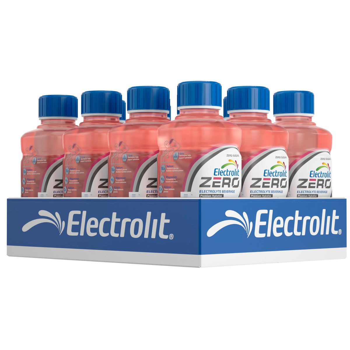 Electrolit Zero strawberry-banana bottle front view for quick hydration.