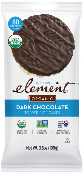 ELEMENT Dark Chocolate Topped Rice Cakes cross-section showing crisp center for a satisfying bite.