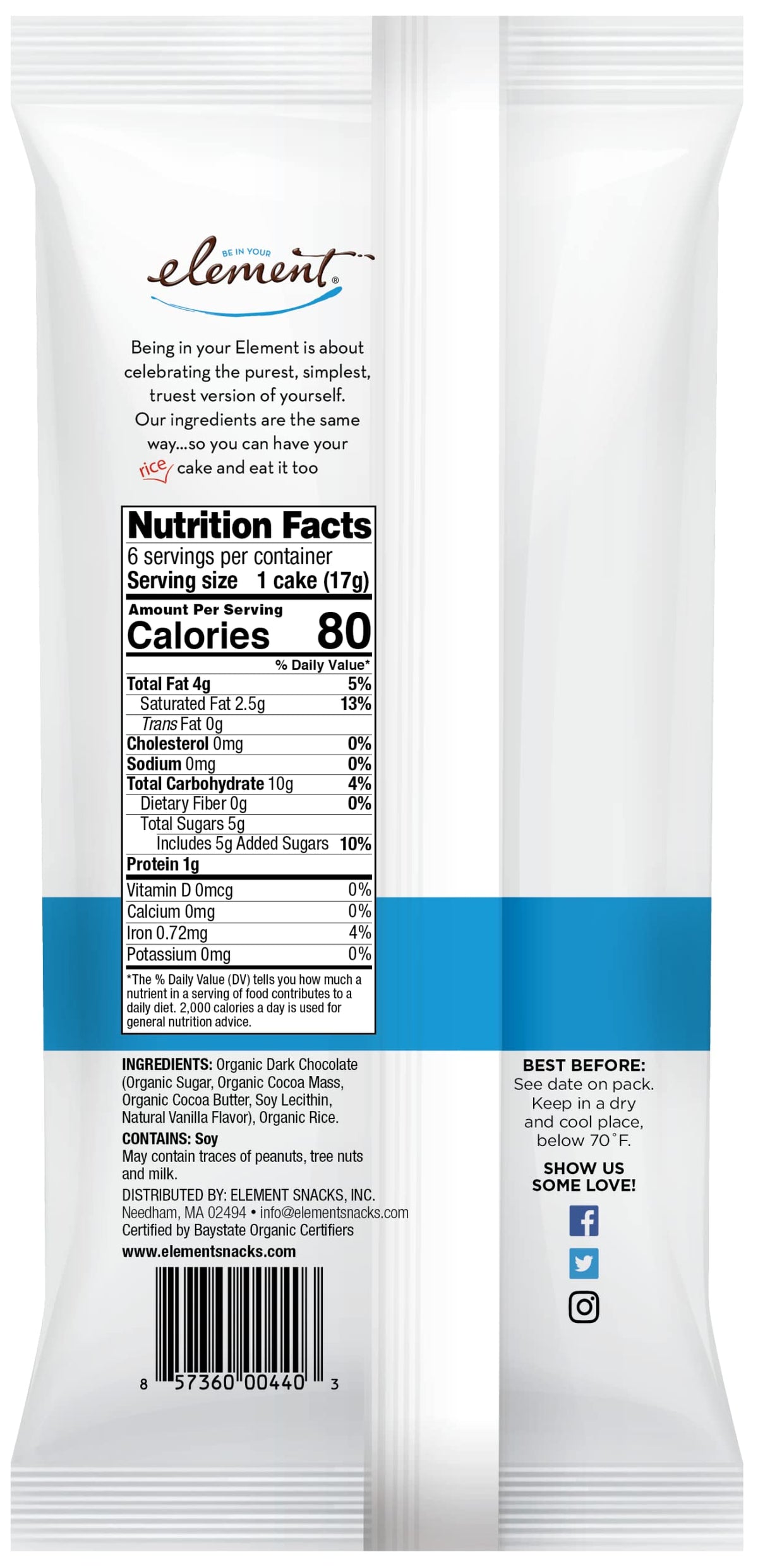 ELEMENT Organic ingredients label close-up highlighting natural, GMO-free composition.