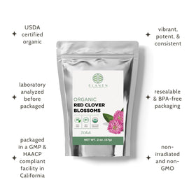Elanen Naturals resealable BPA-free packaging keeps red clover tea fresh
