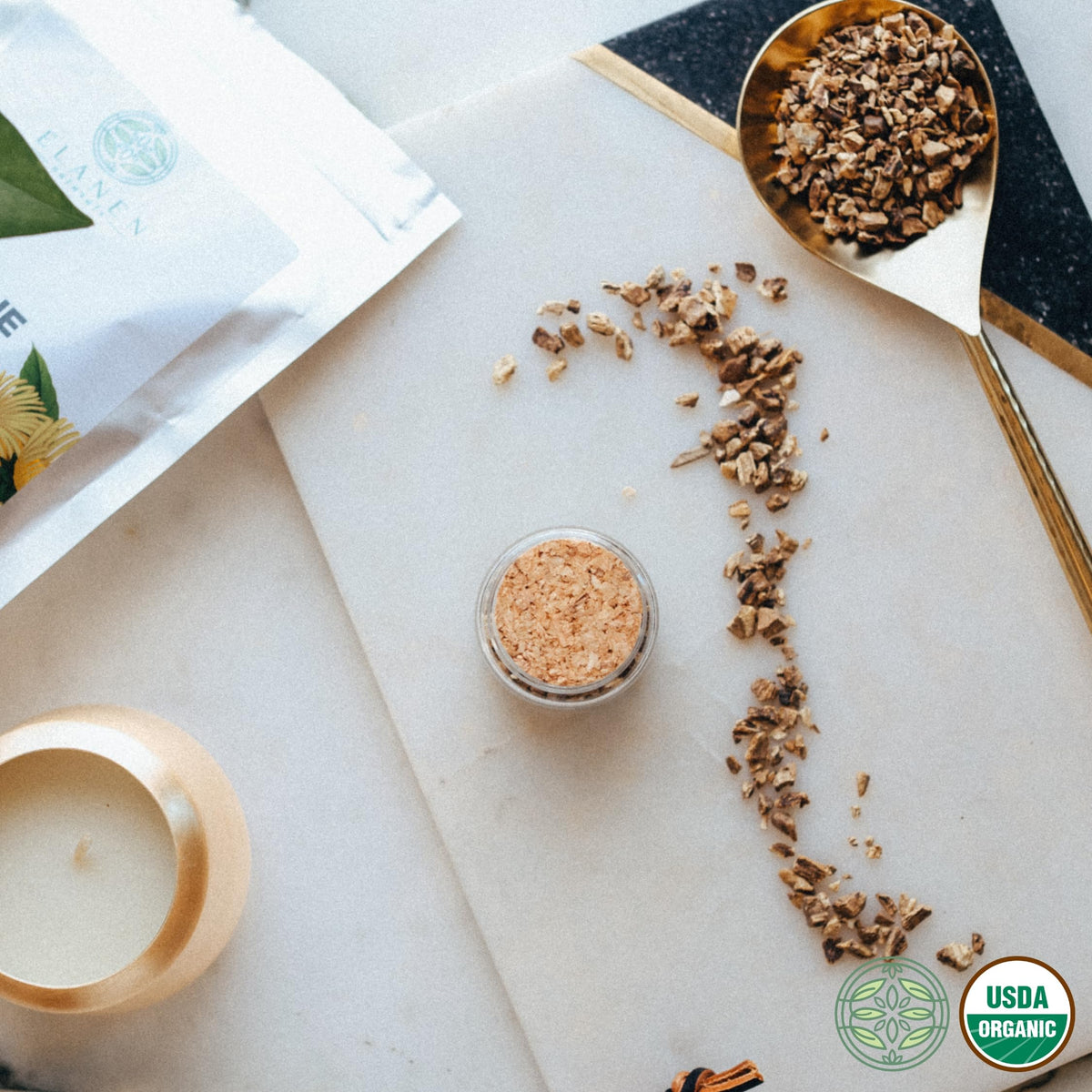 Elanen Naturals BPA-free resealable packaging preserves elecampane freshness.
