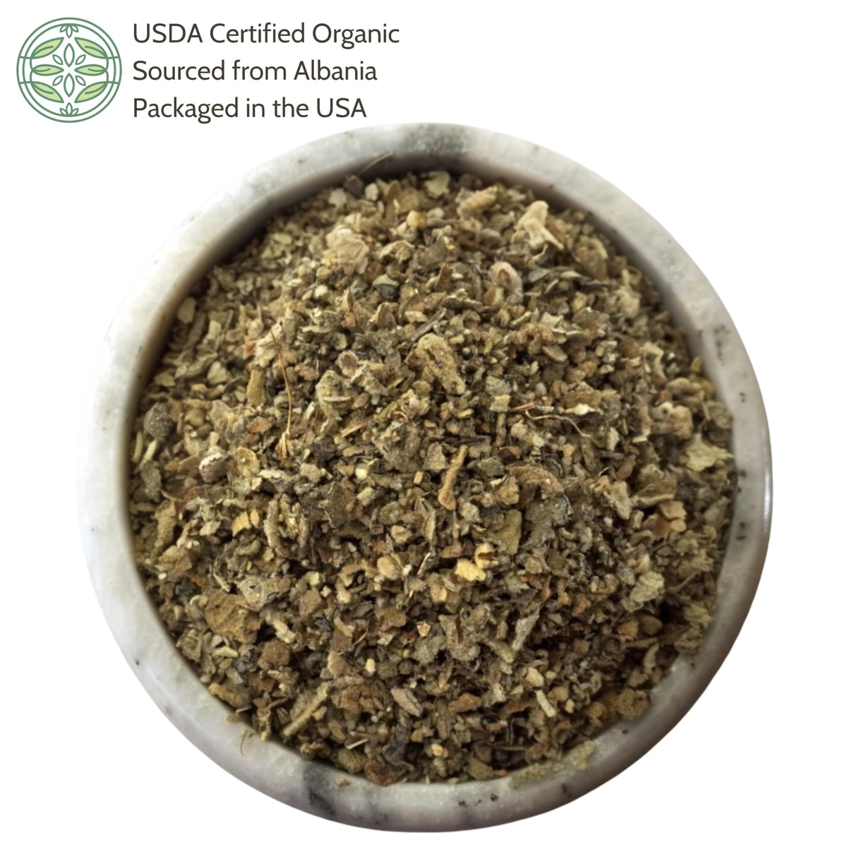 Elanen Naturals dried mullein leaf close-up showing texture and aroma.