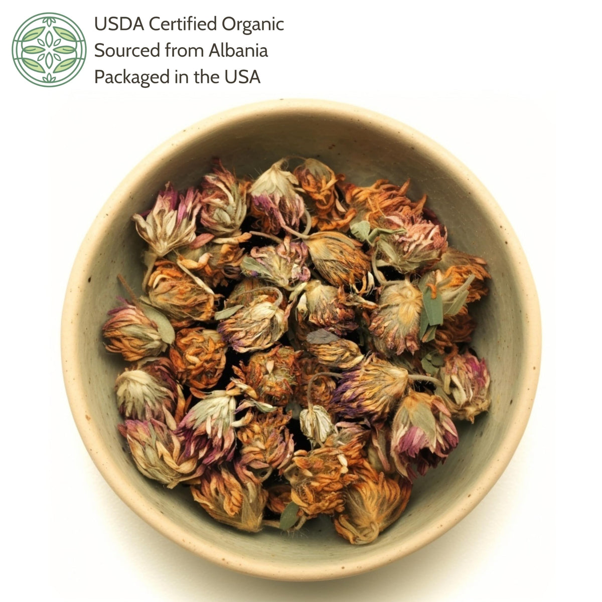 Elanen Naturals USDA-certified organic red clover leaves for pure herbal tea