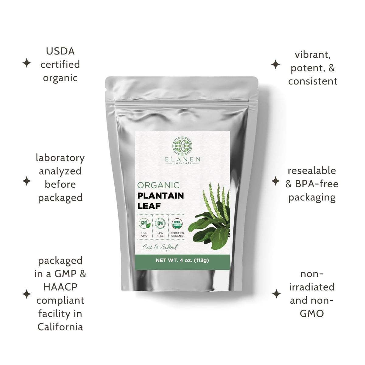 Elanen Naturals BPA-free packaging keeps the plantain leaf fresh.