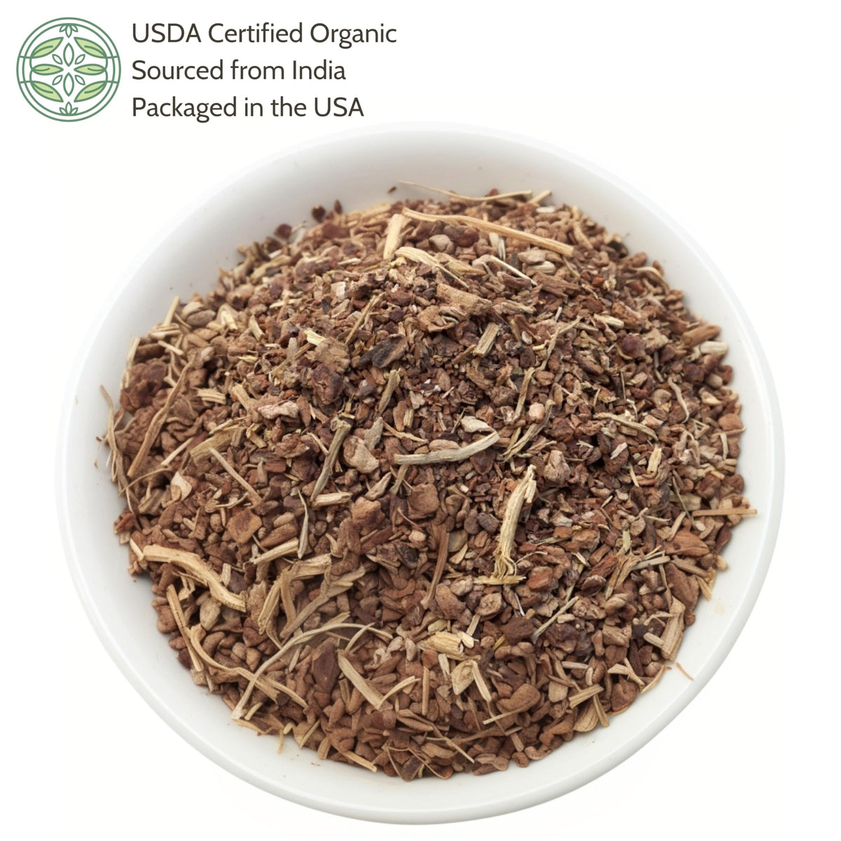 Cut and sifted sarsaparilla root from Elanen Naturals for easy brewing.