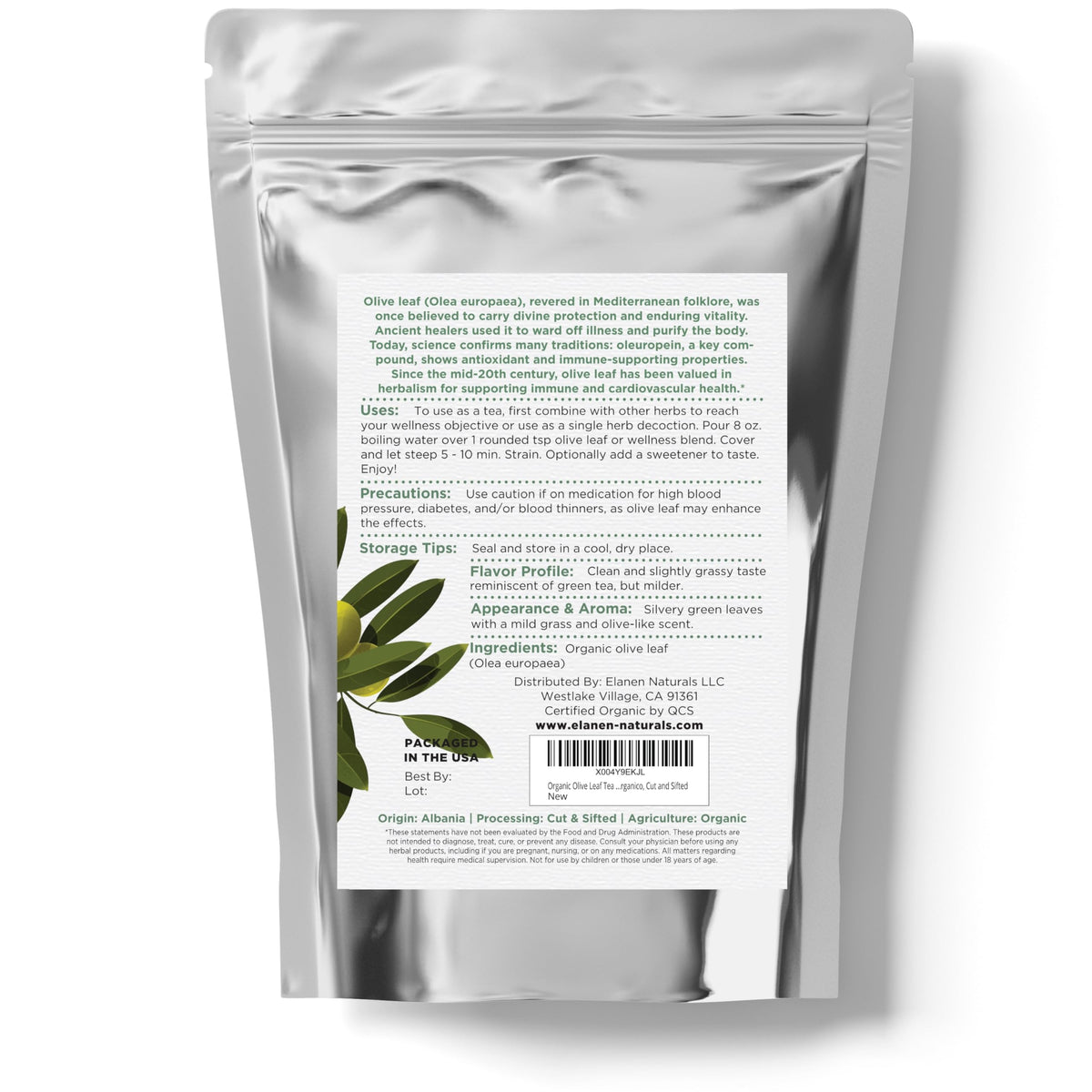 Elanen Naturals Organic Olive Leaf Tea lab testing ensures purity.