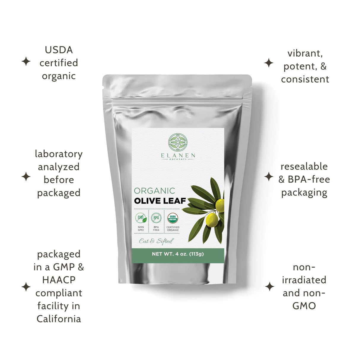 Elanen Naturals Organic Olive Leaf Tea steeped cup invites calm refreshment.