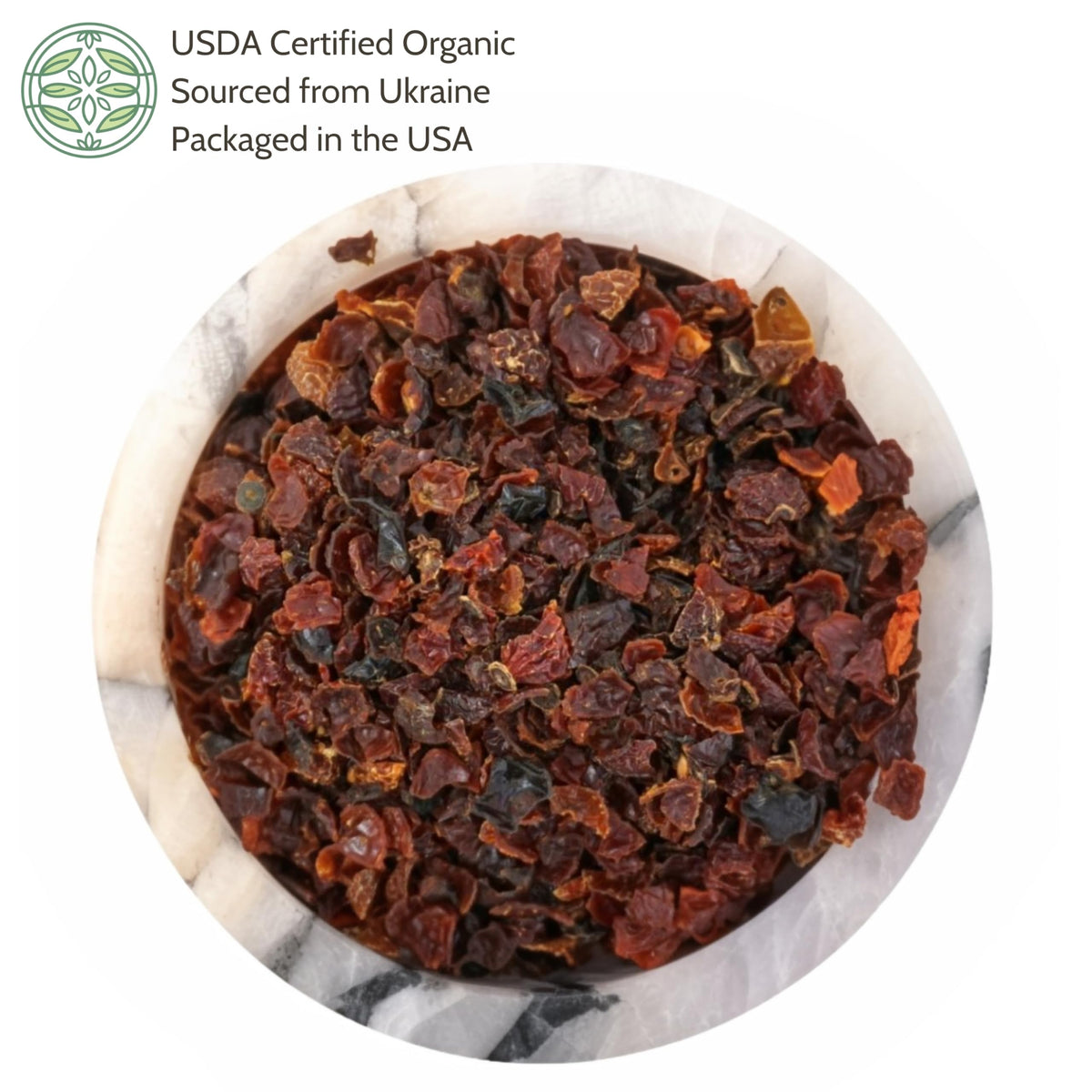 Elanen Naturals organic rosehips dried, vibrant color inviting flavorful, caffeine-free infusions.