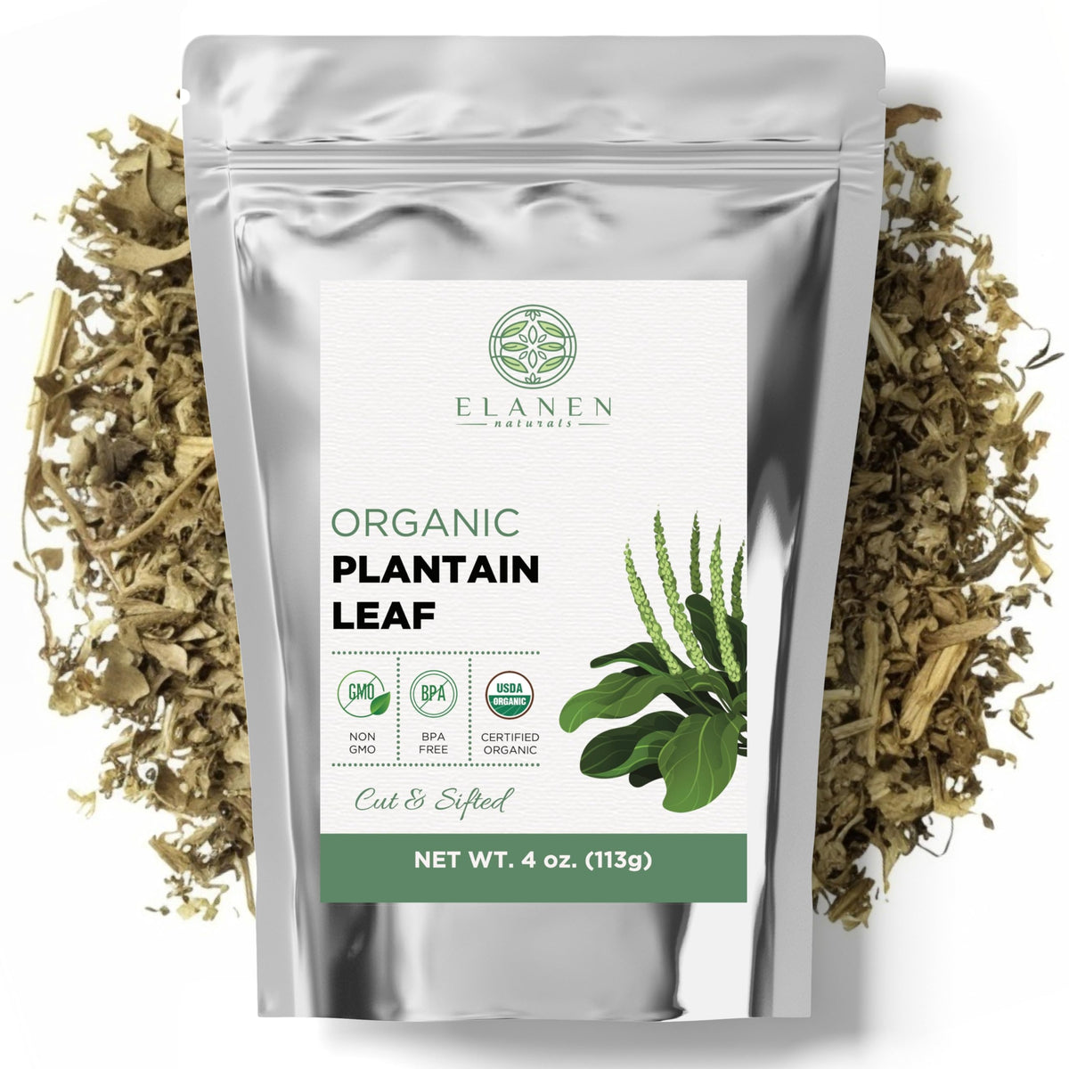 Elanen Naturals plantain leaf tea bundle, vibrant dried herb for flavorful brews.