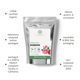 Elanen Naturals rosehips cut sifted, quick-steep convenience for everyday teas.