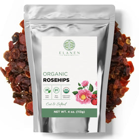 Elanen Naturals packaging for rosehips tea, BPA-free design supports safe storage and freshness.