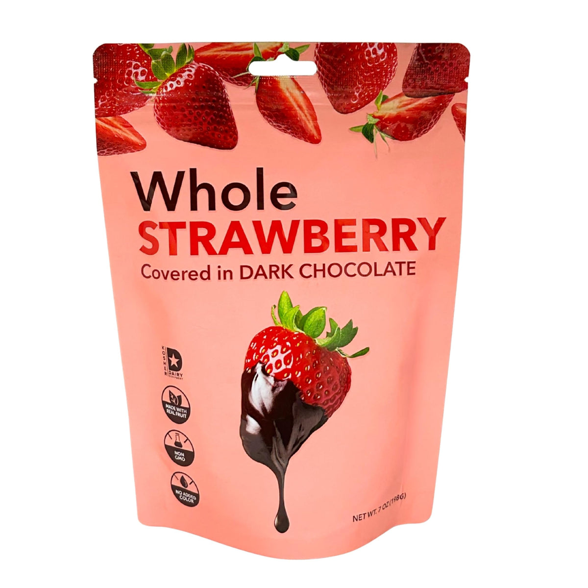 Elephant Park dark chocolate covered strawberries in a 7 oz bag for gifting and sharing.