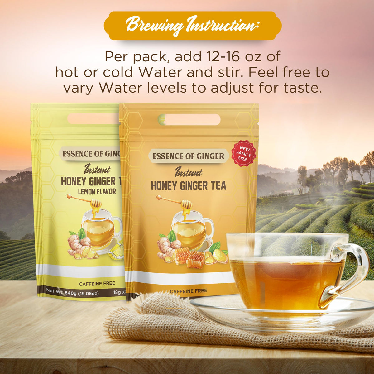 Elephant Park resealable pouch preserves freshness of honey-ginger crystals.