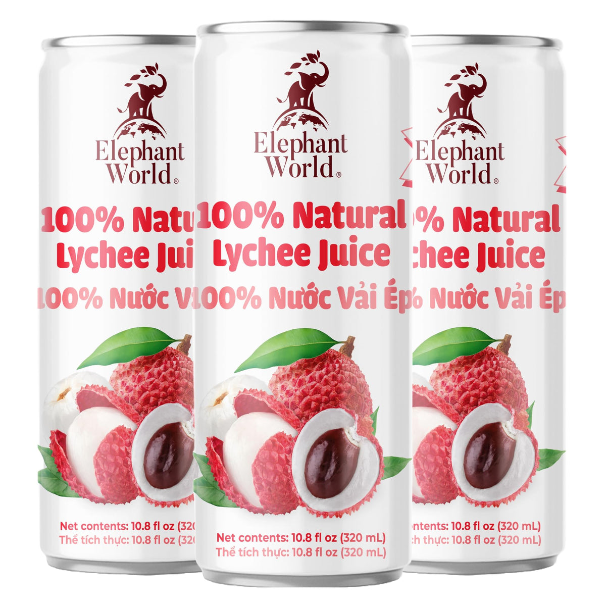 ELEPHANT WORLD Lychee Juice 6-pack bottle front showing product name and label