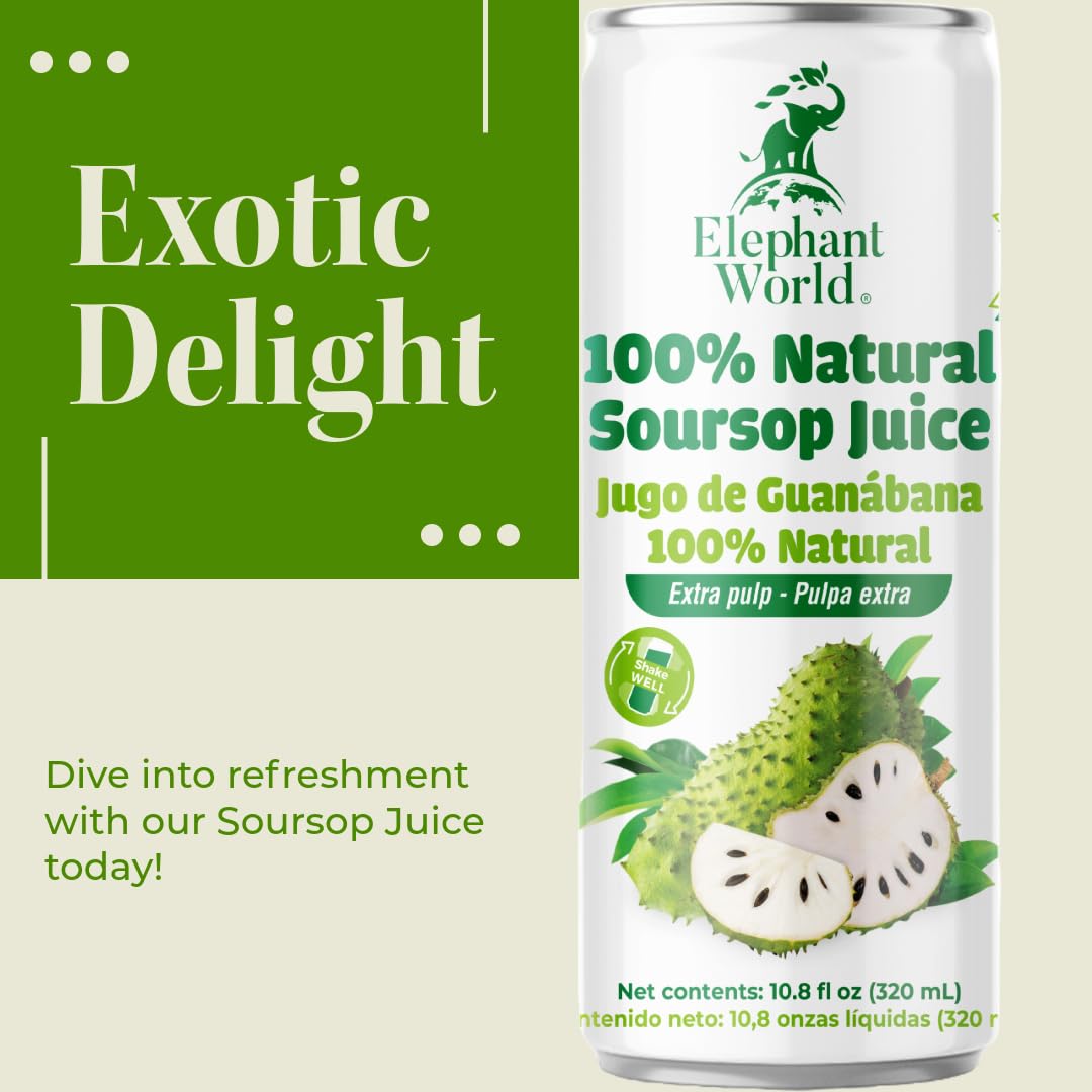 Elephant World soursop juice label natural closeup emphasizes purity