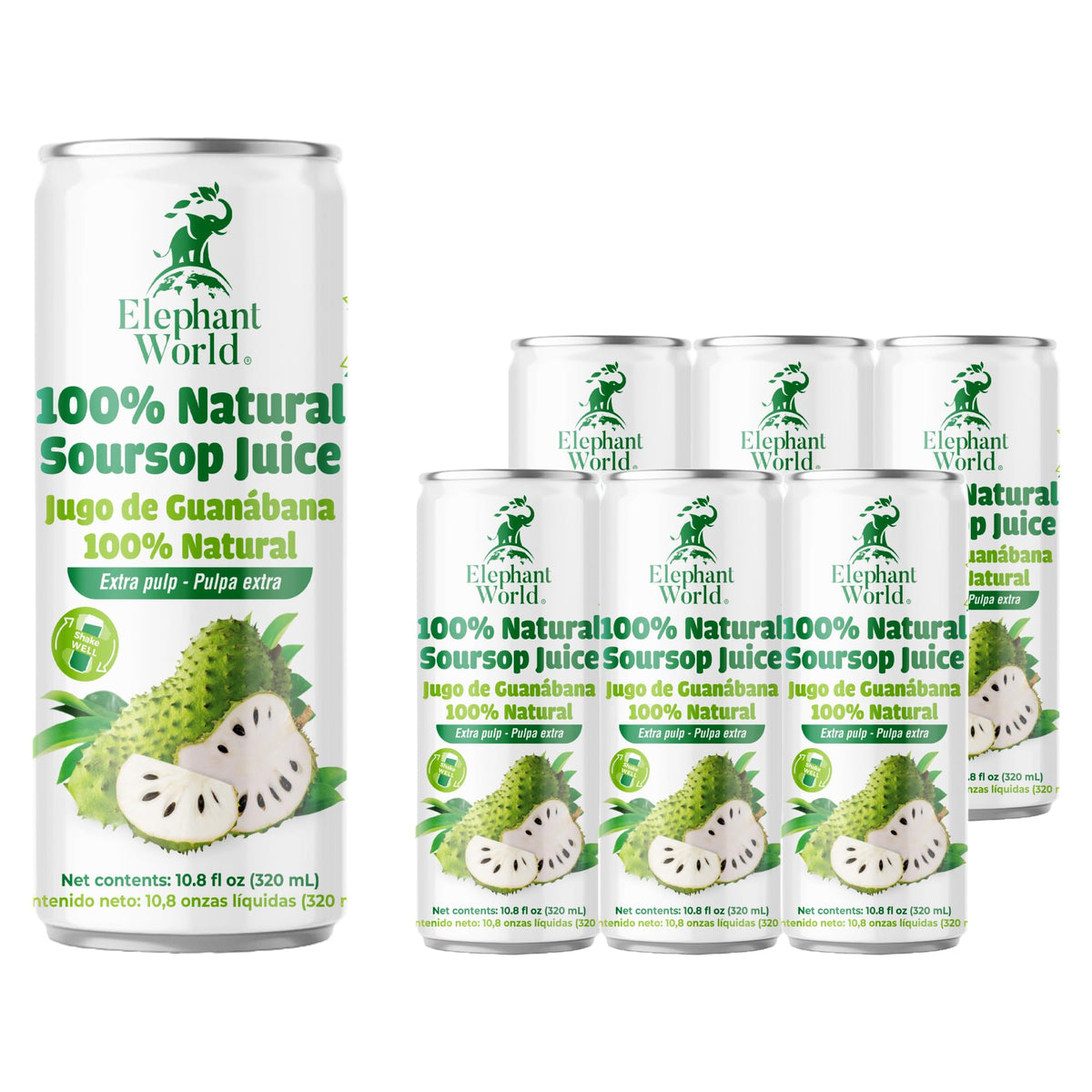 Elephant World soursop juice pack — convenient six-pack for on-the-go refreshment.