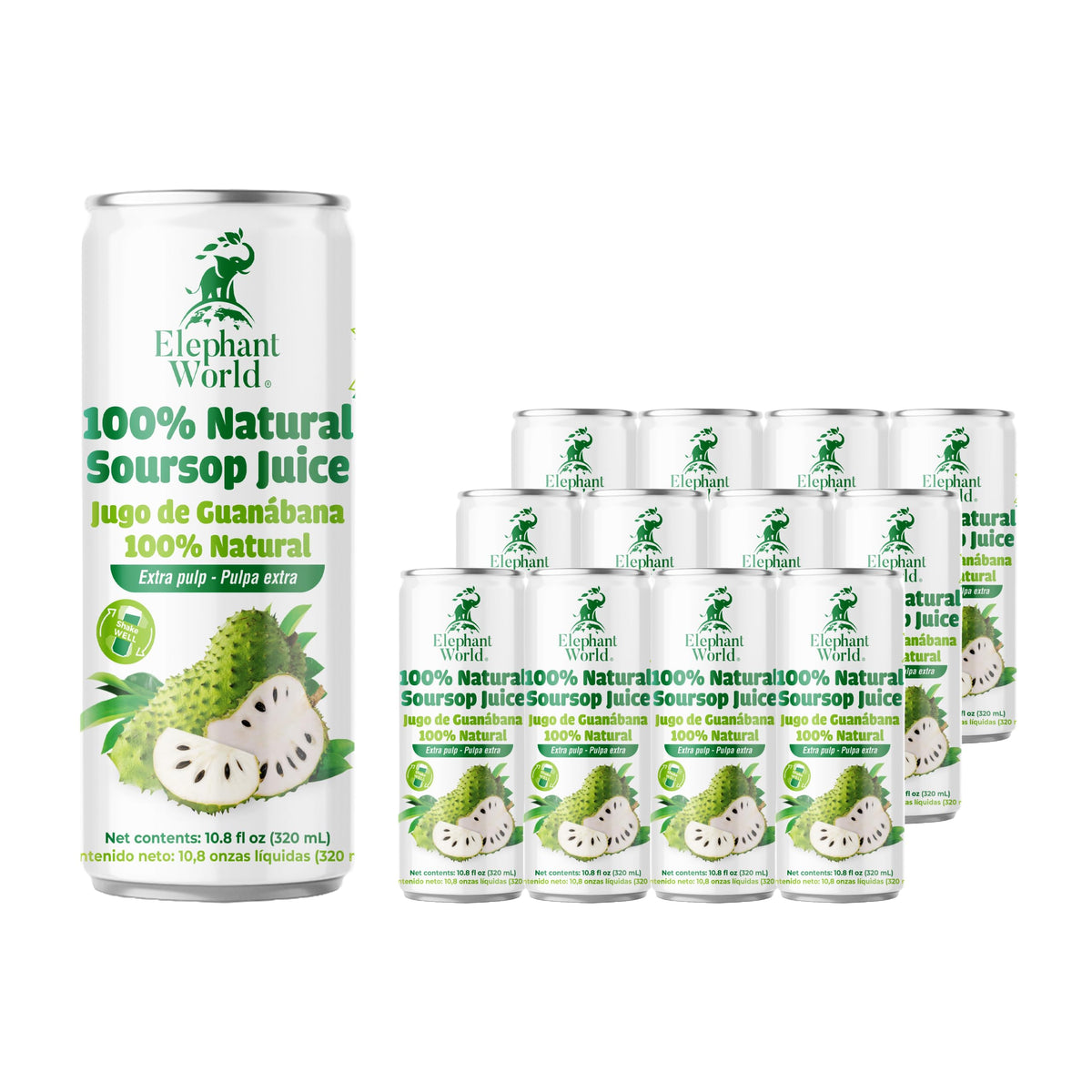 Elephant World soursop juice pour-glass demonstrates ready to drink freshness