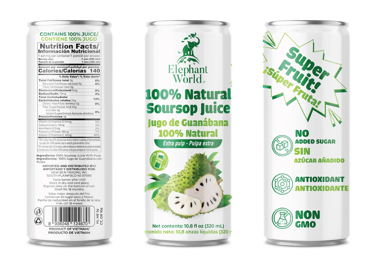 Elephant World soursop pulp closeup highlights real fruit pulps