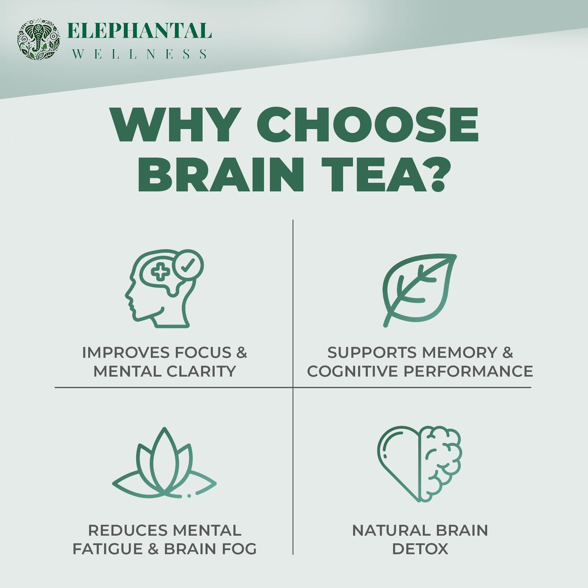 Elephantal Wellness brain tea steeping setup captures calming ritual vibes.