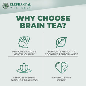 Elephantal Wellness brain tea steeping setup captures calming ritual vibes.
