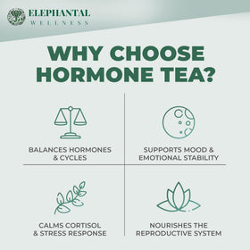 Elephantal Wellness dried herbs blend suggesting balanced cycles and comfort