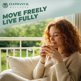 Elephantal Wellness herbal ingredients setup features turmeric and ginger aromas.